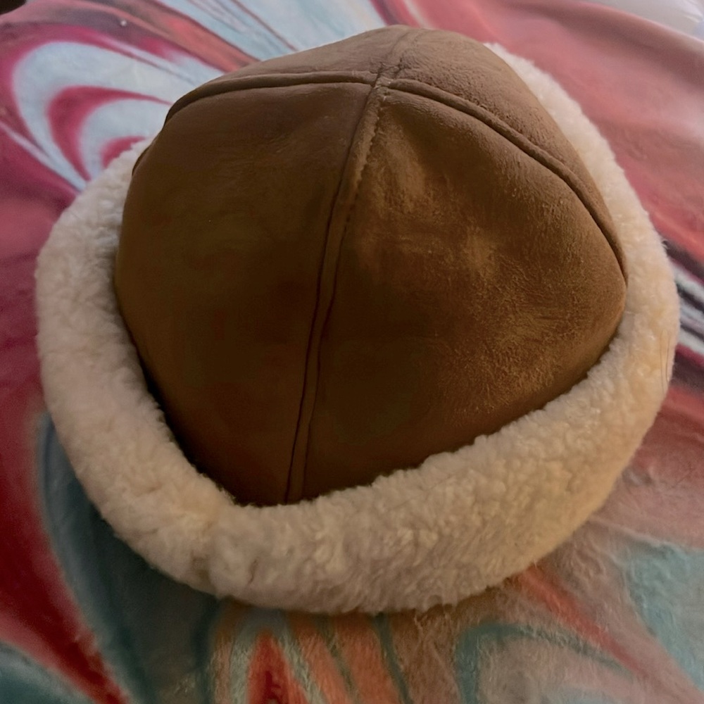 Brown suede and shearling hat